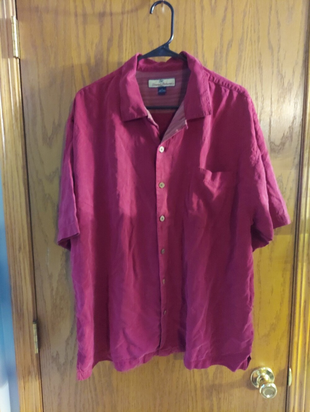 Tommy Bahama Mens XL 100% Silk Short Sleeve Camp Shirt Burgundy Red Coconut